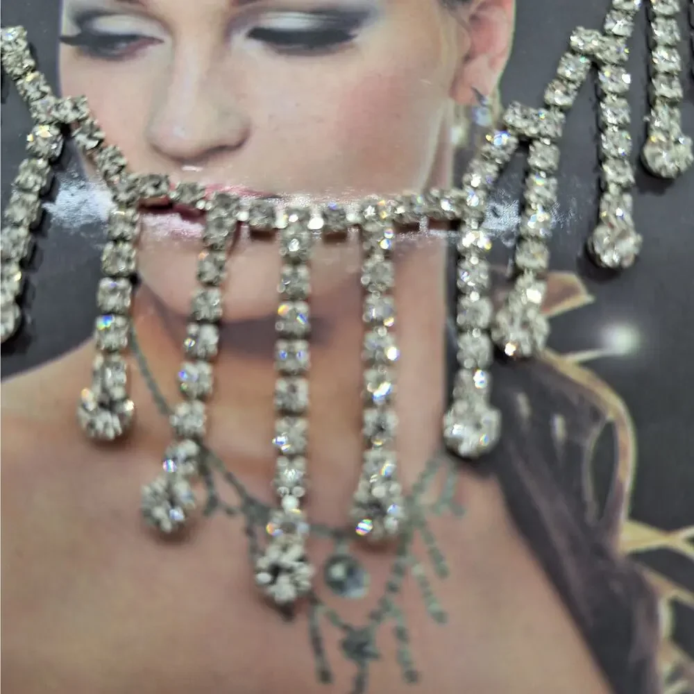 Clear Rhinestone Head Chain Silver Bridal Boho Prom